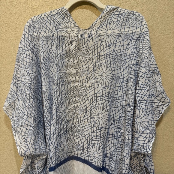 Woven Heart Blue White Kimono Cover-Up OS Boho Beach Layering Festival Chic - Picture 2 of 4